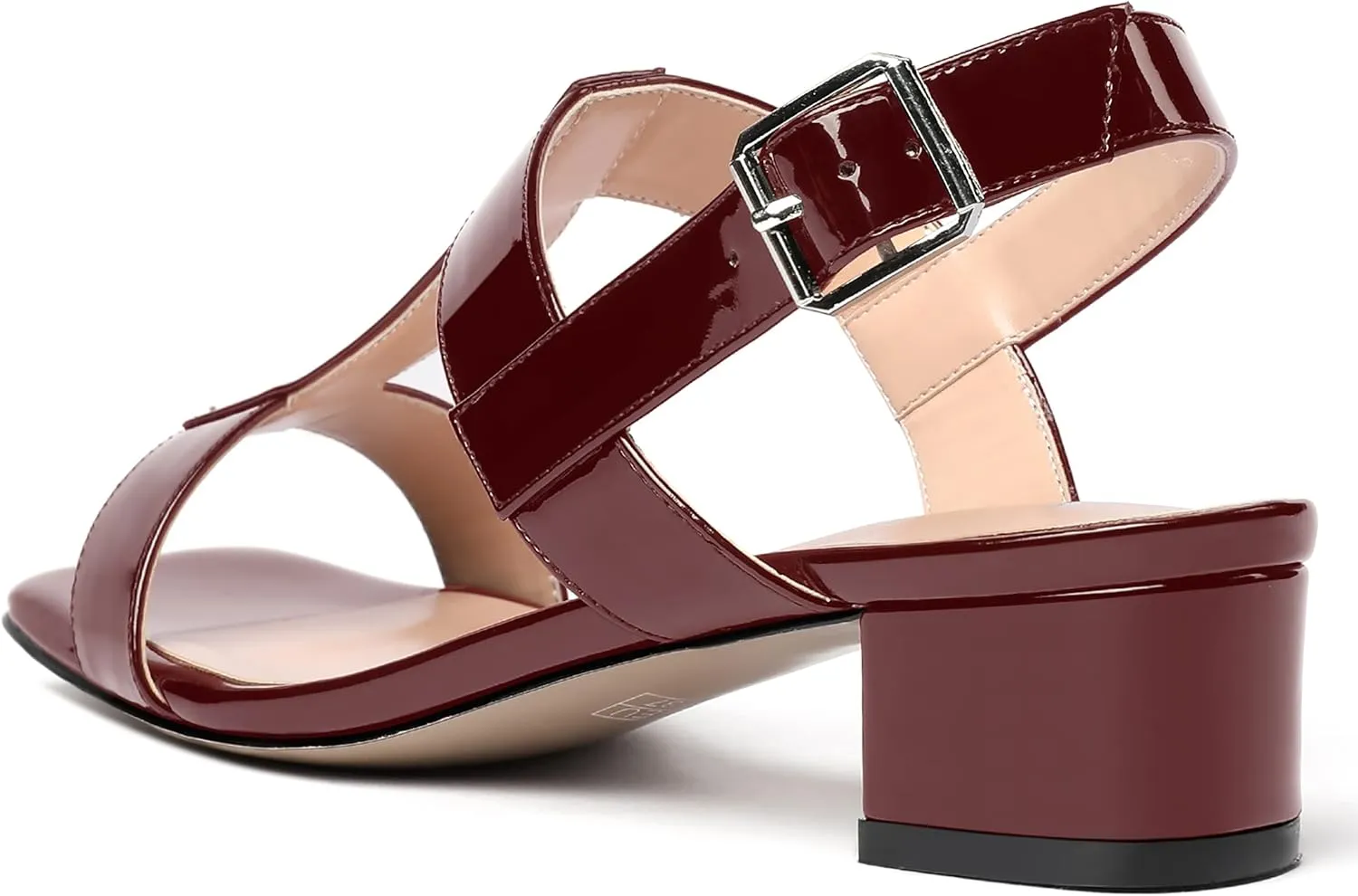 SHOWFOREST Women's Solid Adjustable Strap Patent Outdoor Buckle Square Toe Casual Chunky Low Heel Heeled Sandals 1.5 Inch