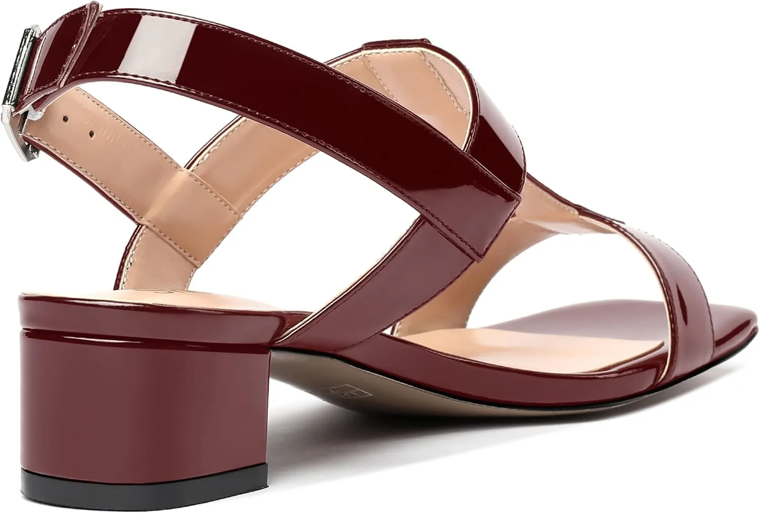 SHOWFOREST Women's Solid Adjustable Strap Patent Outdoor Buckle Square Toe Casual Chunky Low Heel Heeled Sandals 1.5 Inch