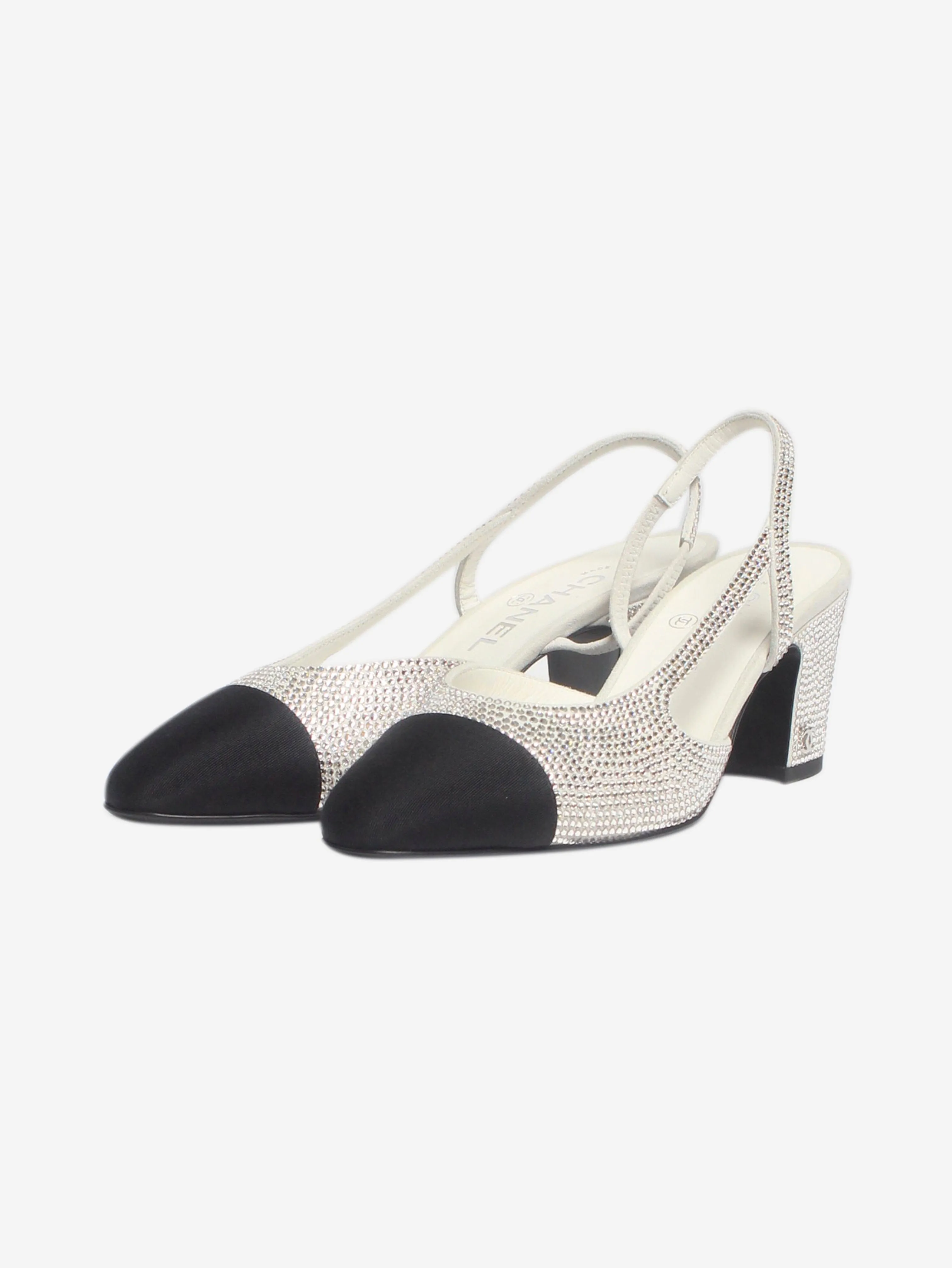 Silver crystal-embellished slingback pumps - size EU 38.5