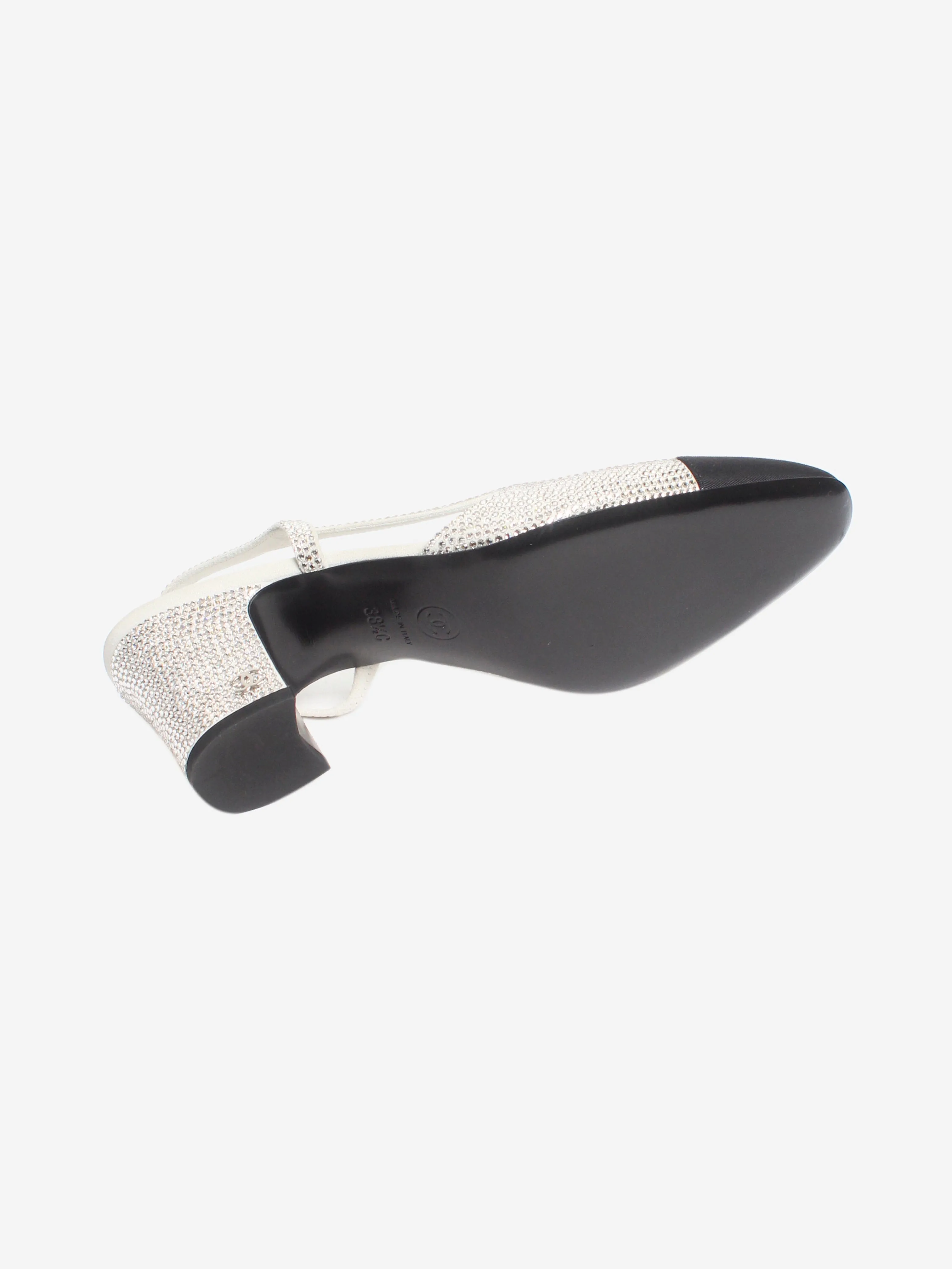 Silver crystal-embellished slingback pumps - size EU 38.5