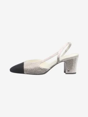 Silver crystal-embellished slingback pumps - size EU 38.5
