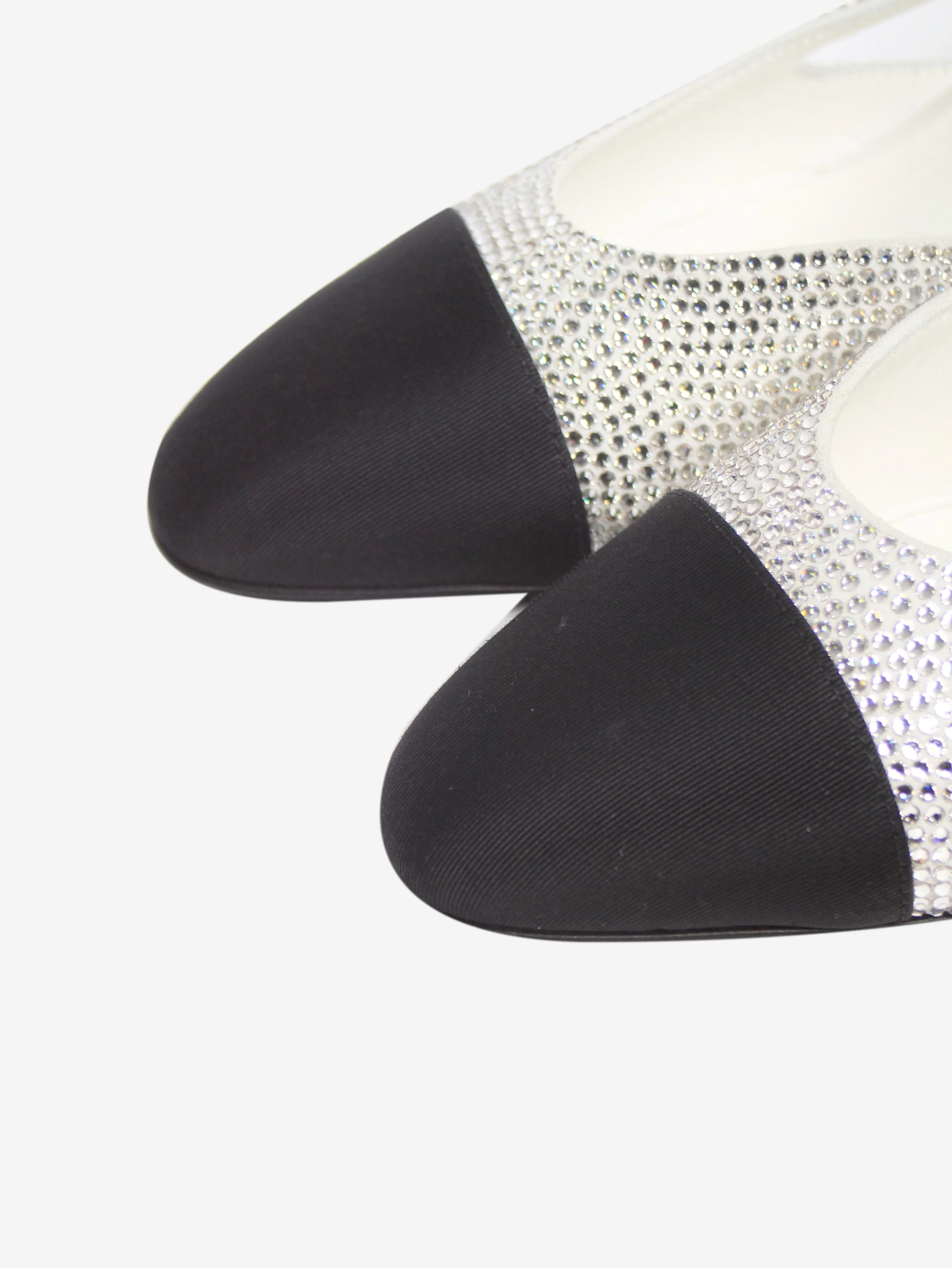 Silver crystal-embellished slingback pumps - size EU 38.5
