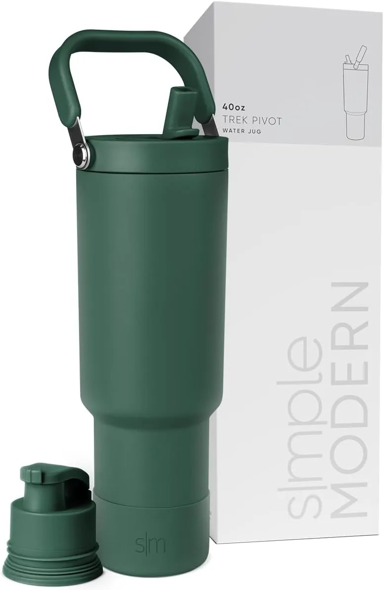 Simple Modern Trek Pivot | 40oz Flip Straw Tumbler with Handle | Water Bottle & Boot | Interchangeable Straw & Chug Lids | Insulated Stainless Steel Jug | Gym Sports Outdoors | Forest