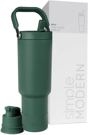 Simple Modern Trek Pivot | 40oz Flip Straw Tumbler with Handle | Water Bottle & Boot | Interchangeable Straw & Chug Lids | Insulated Stainless Steel Jug | Gym Sports Outdoors | Forest