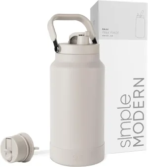 Simple Modern Trek Pivot | Half Gallon Water Bottle Jug with Handle & Boot | Interchangeable Straw & Chug Lids | Large Insulated Stainless Steel | Sports Camping Outdoors | 64oz, Almond Birch