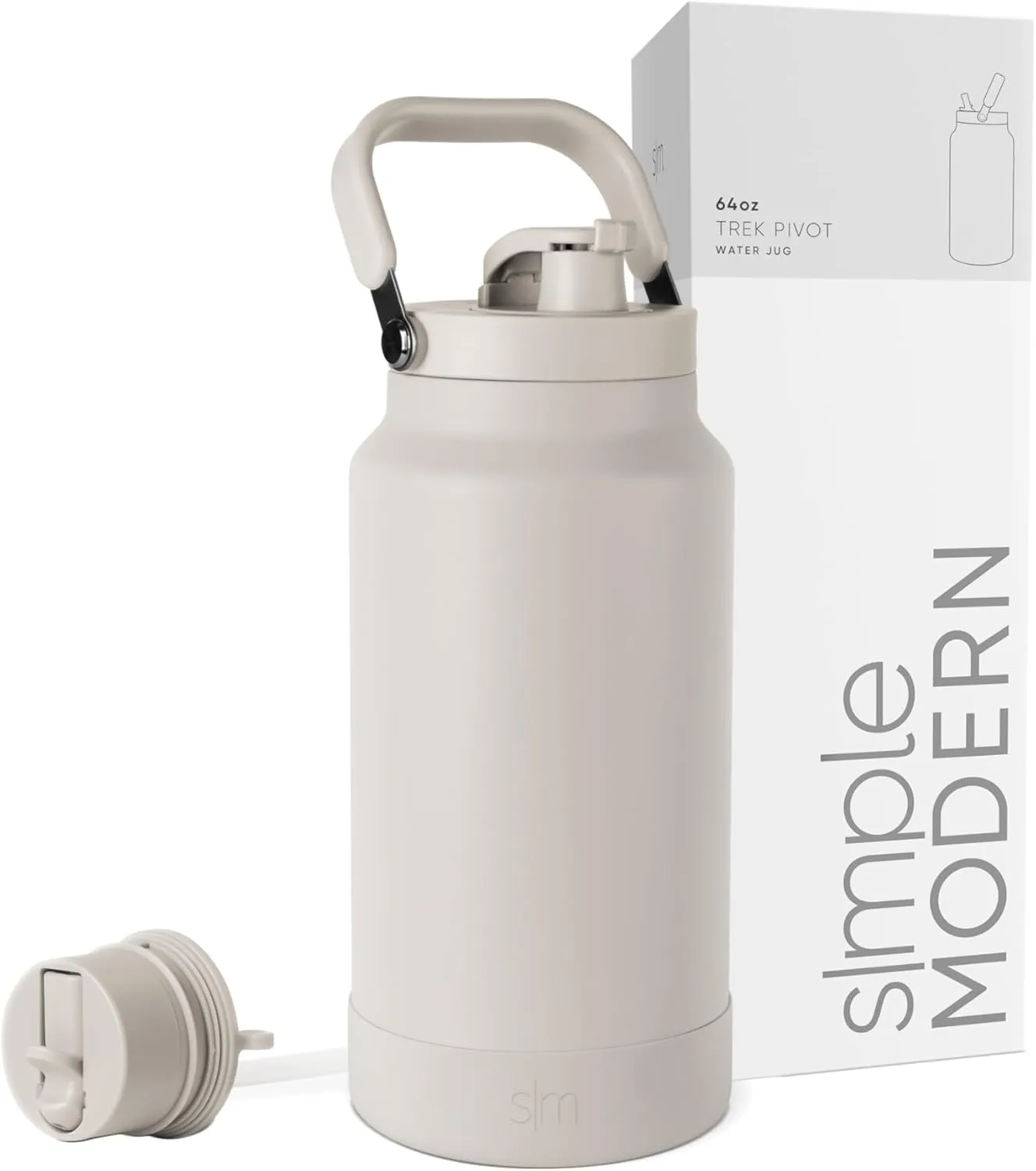 Simple Modern Trek Pivot | Half Gallon Water Bottle Jug with Handle & Boot | Interchangeable Straw & Chug Lids | Large Insulated Stainless Steel | Sports Camping Outdoors | 64oz, Almond Birch
