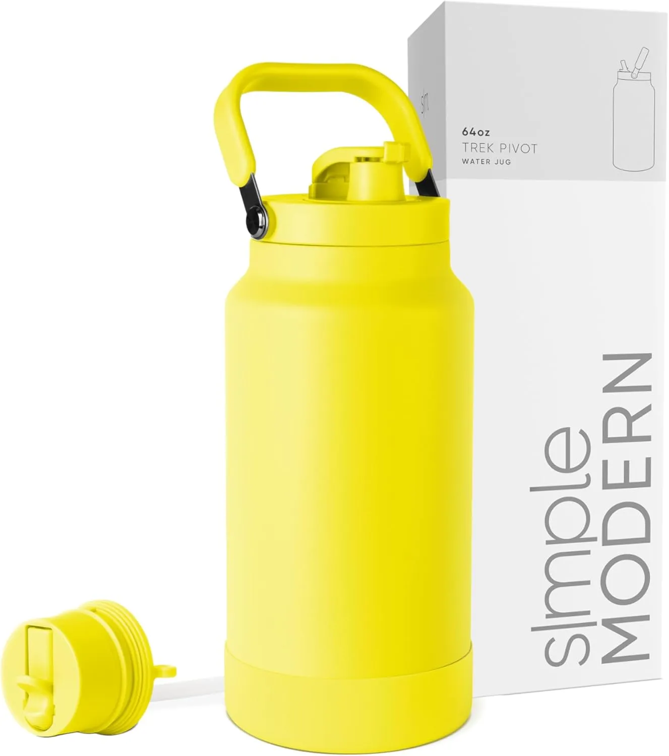 Simple Modern Trek Pivot | Half Gallon Water Bottle Jug with Handle & Boot | Interchangeable Straw & Chug Lids | Large Insulated Stainless Steel | Sports Camping Outdoors | 64oz, Canary