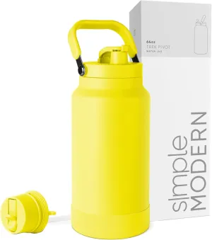 Simple Modern Trek Pivot | Half Gallon Water Bottle Jug with Handle & Boot | Interchangeable Straw & Chug Lids | Large Insulated Stainless Steel | Sports Camping Outdoors | 64oz, Canary