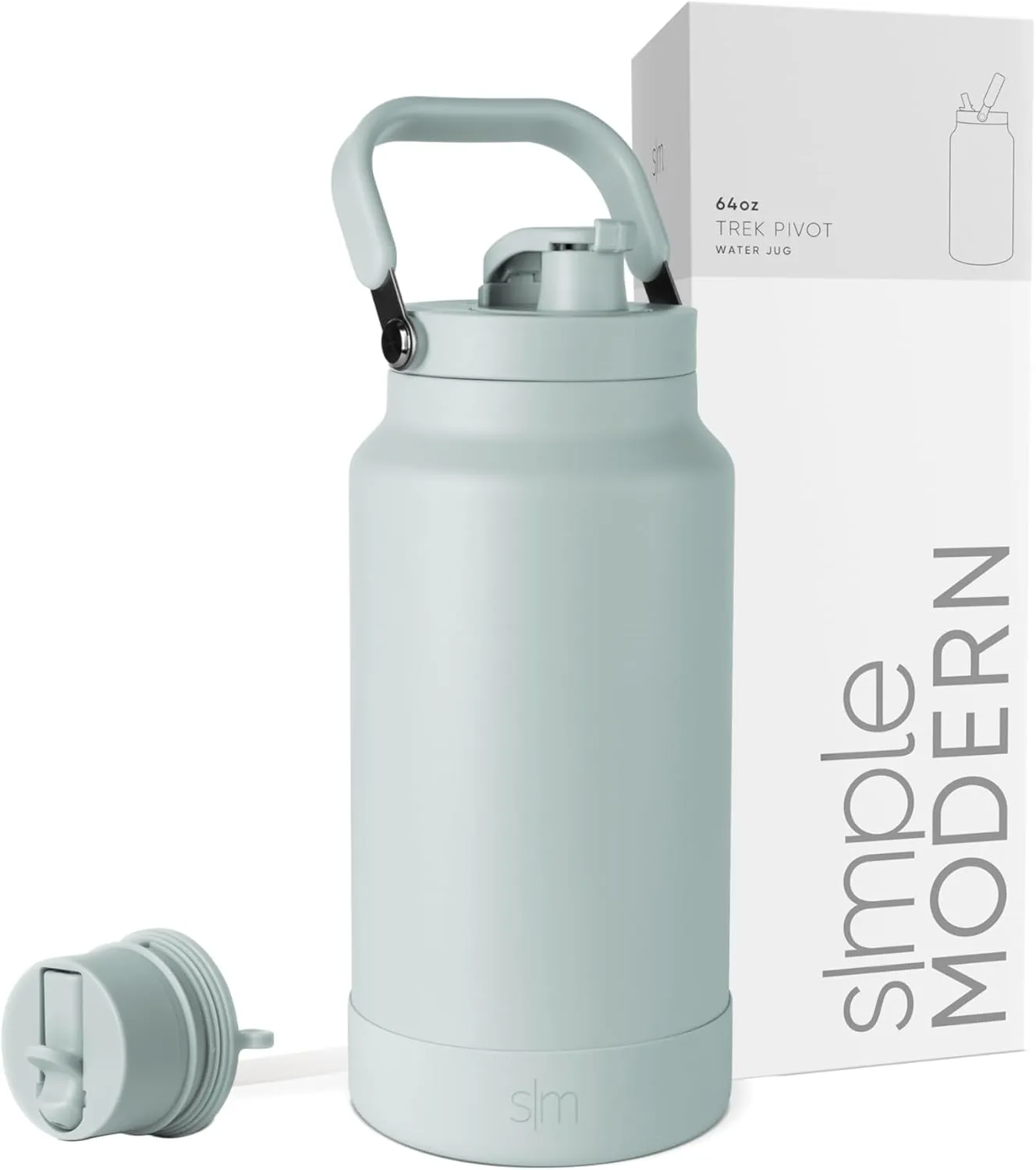 Simple Modern Trek Pivot | Half Gallon Water Bottle Jug with Handle & Boot | Interchangeable Straw & Chug Lids | Large Insulated Stainless Steel | Sports Camping Outdoors | 64oz, Sea Glass Sage