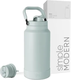 Simple Modern Trek Pivot | Half Gallon Water Bottle Jug with Handle & Boot | Interchangeable Straw & Chug Lids | Large Insulated Stainless Steel | Sports Camping Outdoors | 64oz, Sea Glass Sage