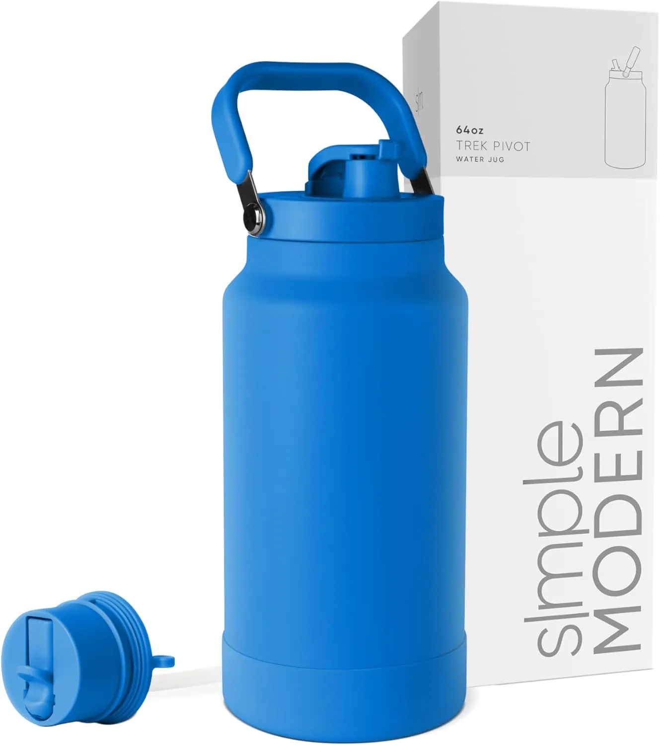 Simple Modern Trek Pivot | Half Gallon Water Bottle Jug with Handle & Boot | Interchangeable Straw & Chug Lids | Large Insulated Stainless Steel | Sports Camping Outdoors | 64oz, Supersonic Blue