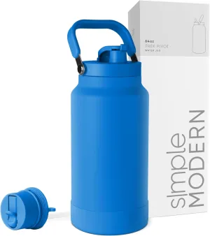 Simple Modern Trek Pivot | Half Gallon Water Bottle Jug with Handle & Boot | Interchangeable Straw & Chug Lids | Large Insulated Stainless Steel | Sports Camping Outdoors | 64oz, Supersonic Blue
