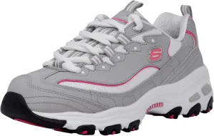 Skechers Women's D'Lites Original Lace-Up Sneaker, Grey/Pink, 7 M US