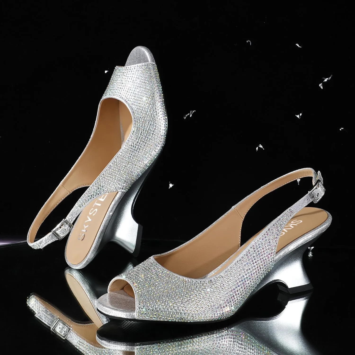 SKYSTERRY Women's Peep Toe Slingback Kitten Wedge Heel Sandals Low Heel Comfortable Sexy Dress Pumps Shoes for Wedding Party Evening 2.4 Inch