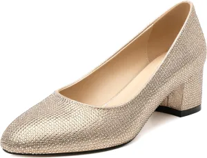 SKYSTERRY Women's Pumps Chunky Block Closed Round Toe Heels Low Heel Comfortable Dress Shoes for Business Work Wedding 2 Inch