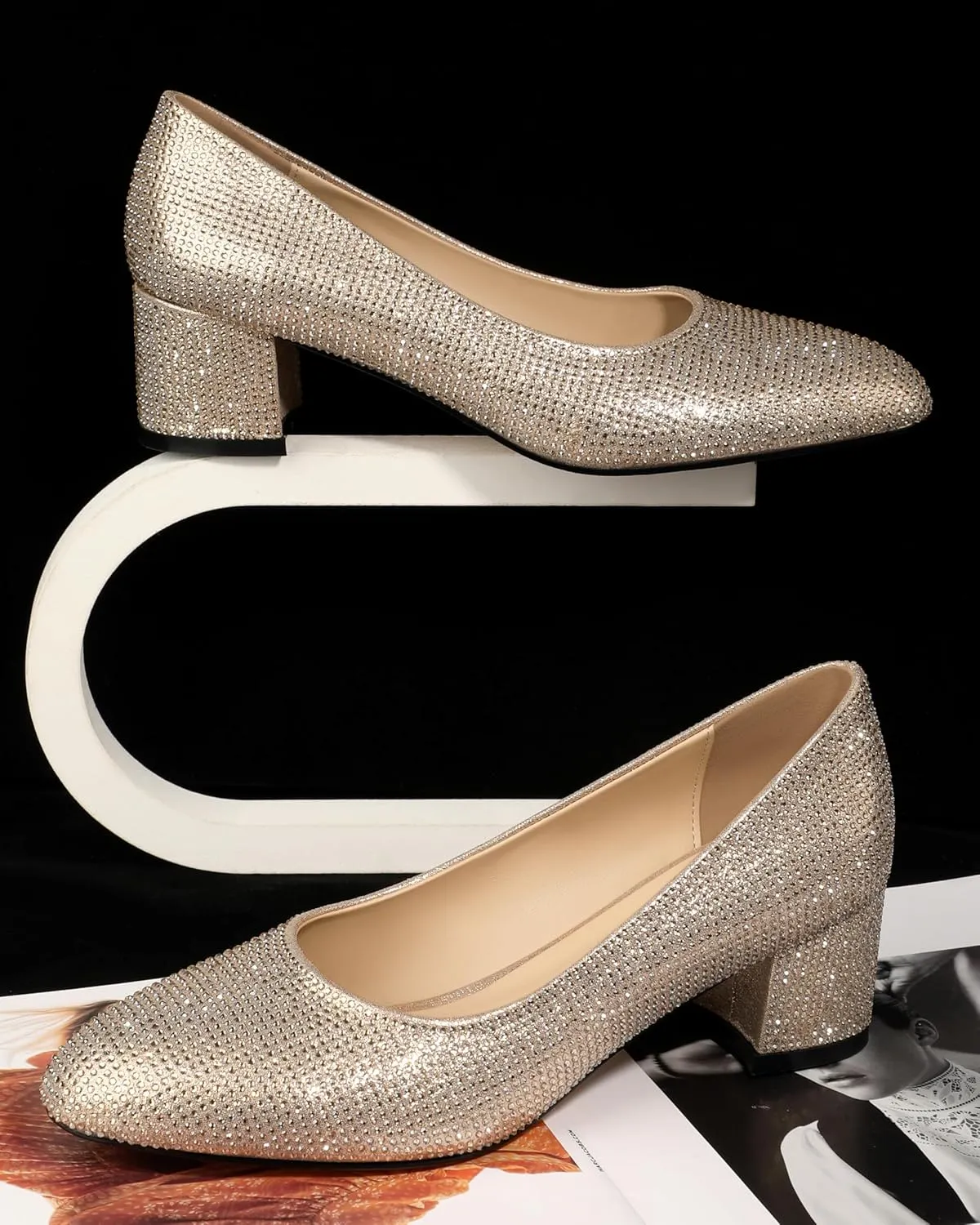 SKYSTERRY Women's Pumps Chunky Block Closed Round Toe Heels Low Heel Comfortable Dress Shoes for Business Work Wedding 2 Inch