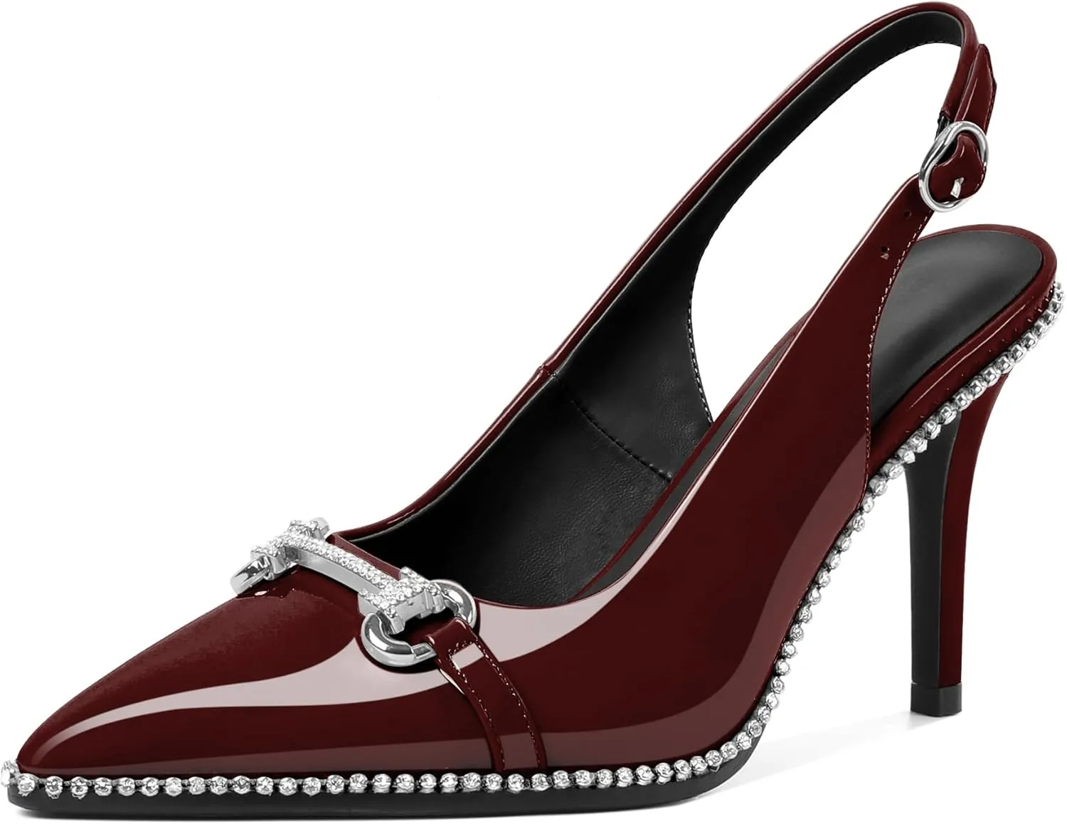 Slingback Heels for Women Stilettos High Heel Crystal-Encrusted Buckled Heels Pointd Toe Pumps 3.5 Inch Comfortable Event Party Dress Shoes