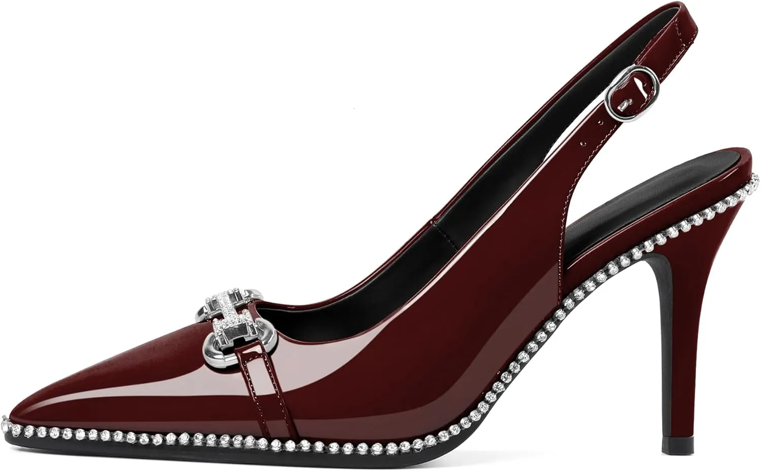 Slingback Heels for Women Stilettos High Heel Crystal-Encrusted Buckled Heels Pointd Toe Pumps 3.5 Inch Comfortable Event Party Dress Shoes