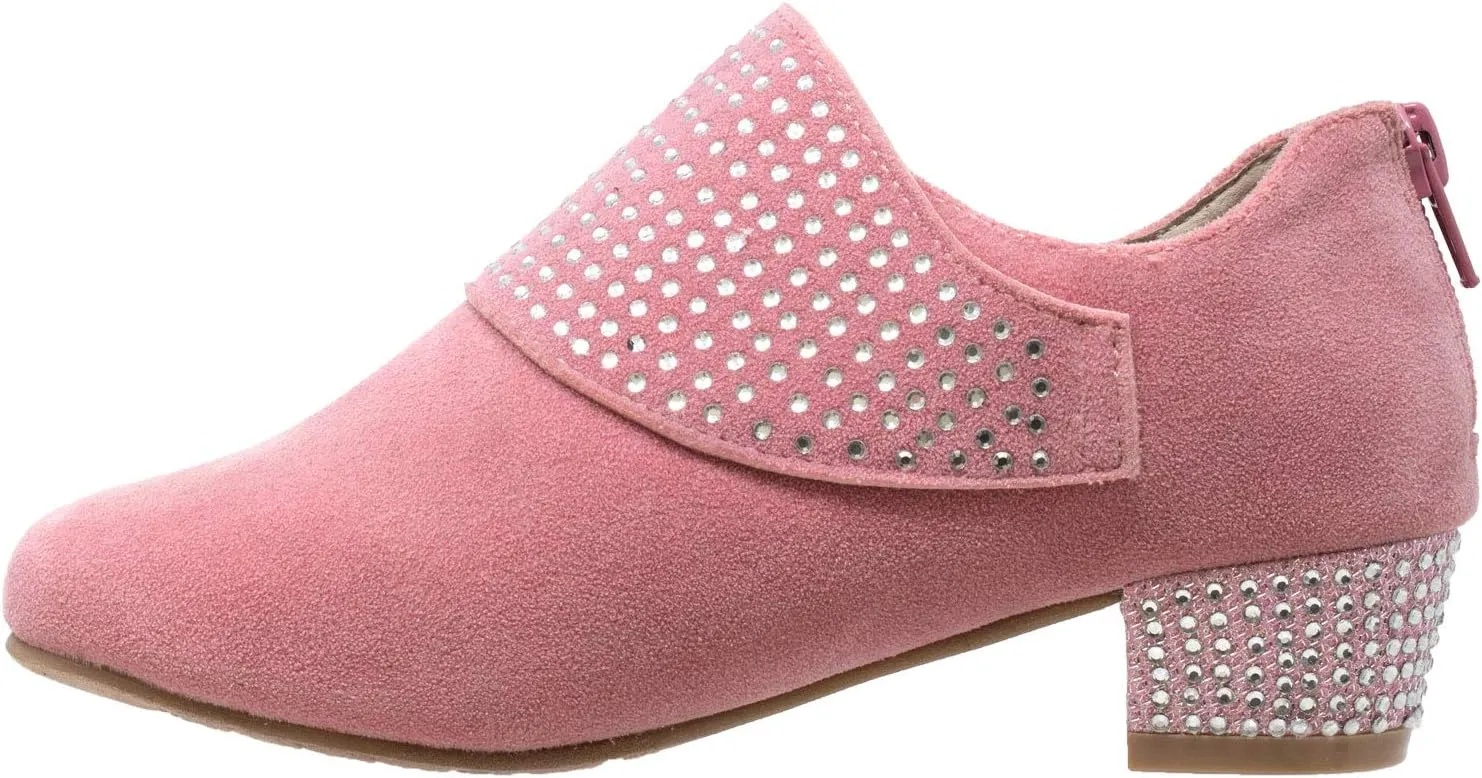 SOBEYO Girls Ankle Booties Rhinestone Crystal Accent Block Heel Boots for Kids