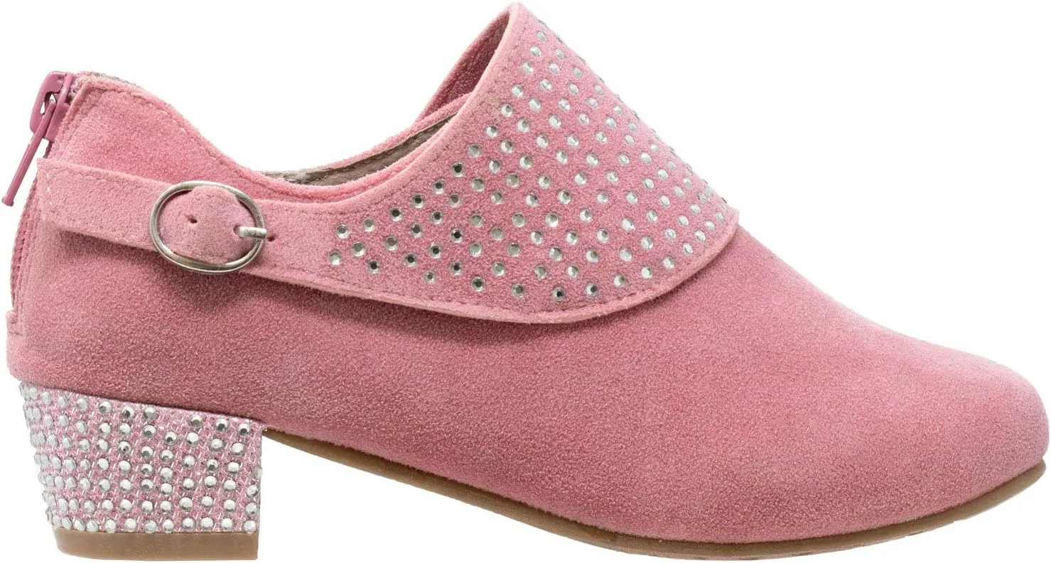 SOBEYO Girls Ankle Booties Rhinestone Crystal Accent Block Heel Boots for Kids