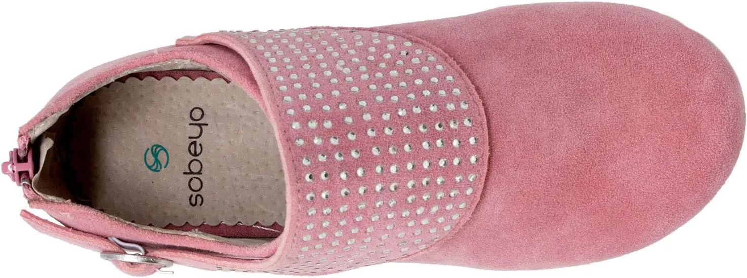 SOBEYO Girls Ankle Booties Rhinestone Crystal Accent Block Heel Boots for Kids