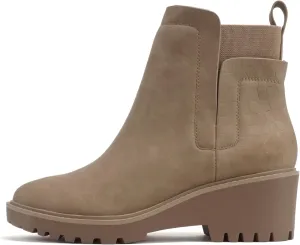 Soda “BAIT” ~ Women Round Toe Pull-On Elastic Gore Two-Tone Print Lug Sole Low Wedge Heel Ankle Boot