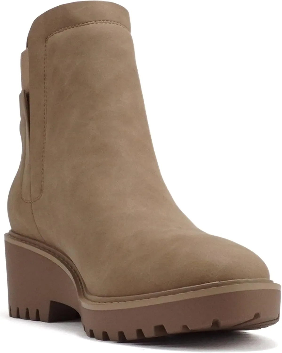 Soda “BAIT” ~ Women Round Toe Pull-On Elastic Gore Two-Tone Print Lug Sole Low Wedge Heel Ankle Boot