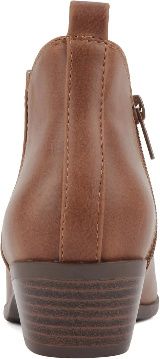 Soda “CHARMER” ~ Women Pointed Toe Elastic Gore Low Heel Ankle Bootie with Zipper Closure