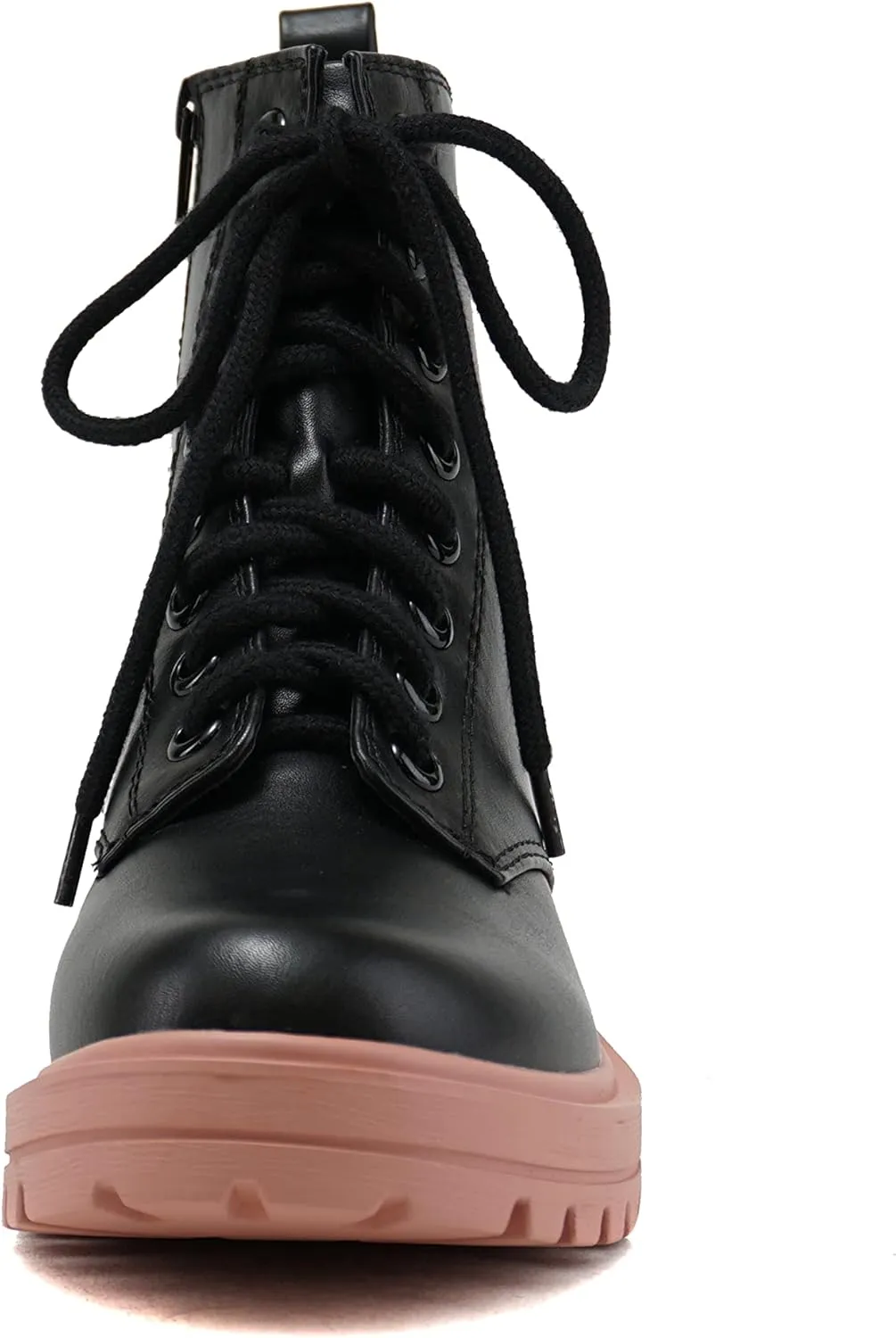 Soda FIRM - Lug Sole Combat Ankle Bootie Lace up w/Side Zipper
