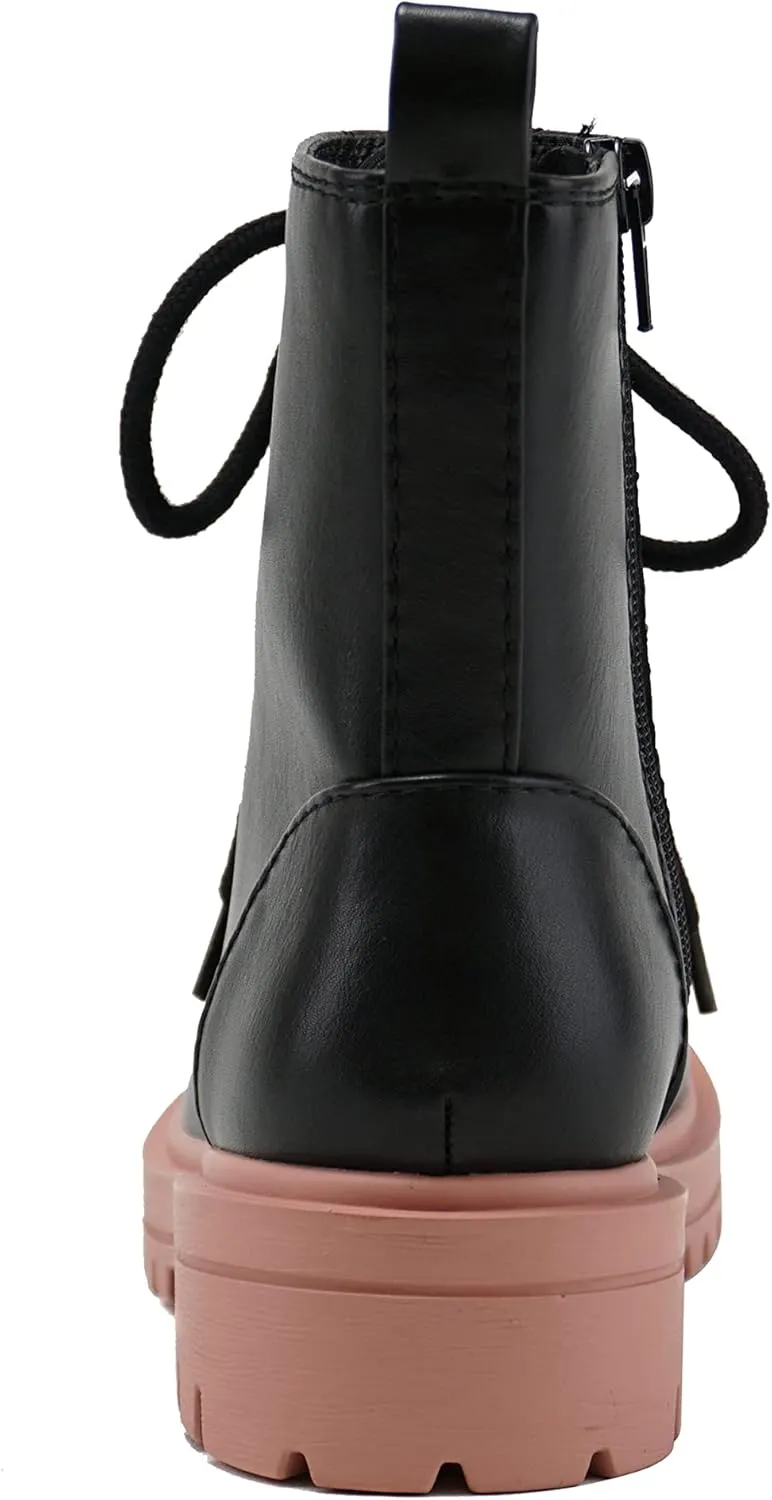 Soda FIRM - Lug Sole Combat Ankle Bootie Lace up w/Side Zipper
