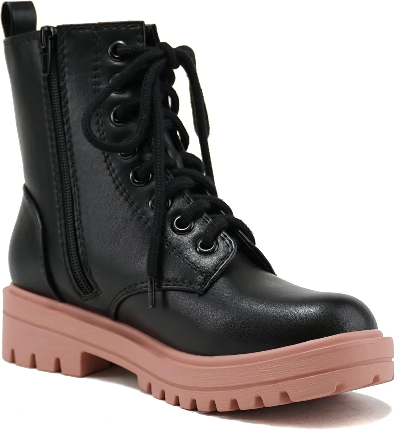 Soda FIRM - Lug Sole Combat Ankle Bootie Lace up w/Side Zipper