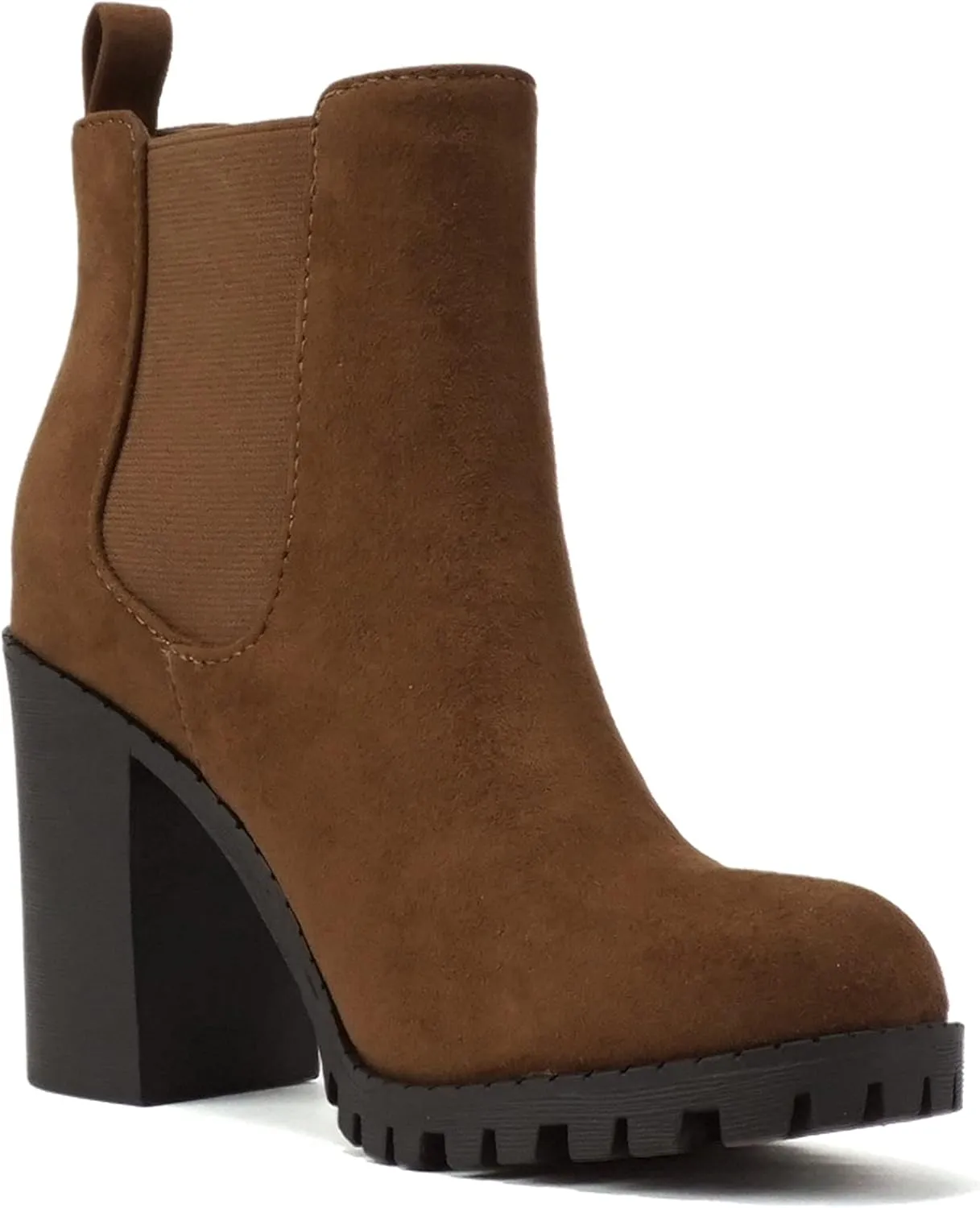 Soda Glove - Ankle Boot w/Lug Sole Elastic Gore and Chunky Heel