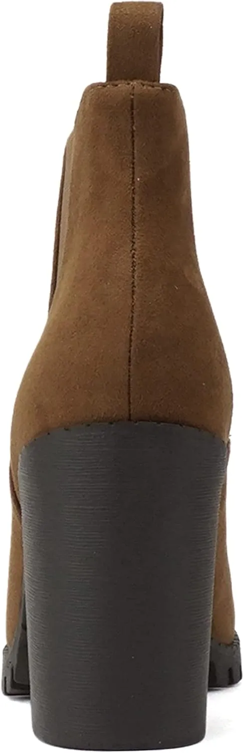 Soda Glove - Ankle Boot w/Lug Sole Elastic Gore and Chunky Heel