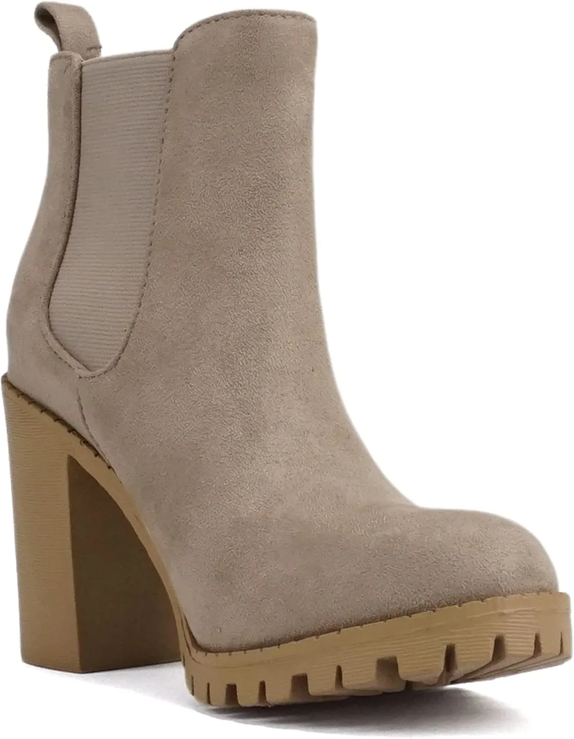 Soda Glove - Ankle Boot w/Lug Sole Elastic Gore and Chunky Heel
