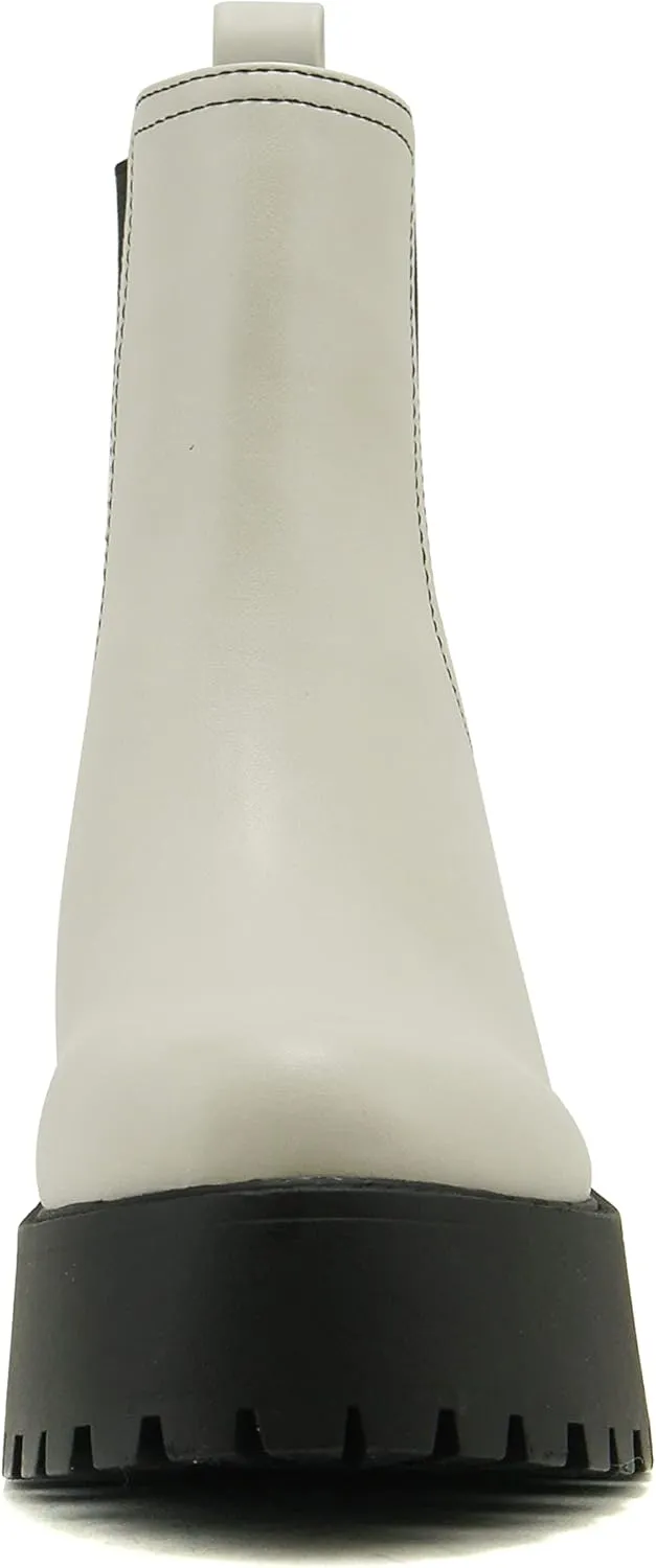 Soda INSTANT Women Chunky Lug Sole Mid Heel Chelsea Fashion Ankle Bootie w/Double Elastic Gore