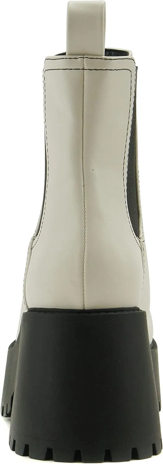 Soda INSTANT Women Chunky Lug Sole Mid Heel Chelsea Fashion Ankle Bootie w/Double Elastic Gore