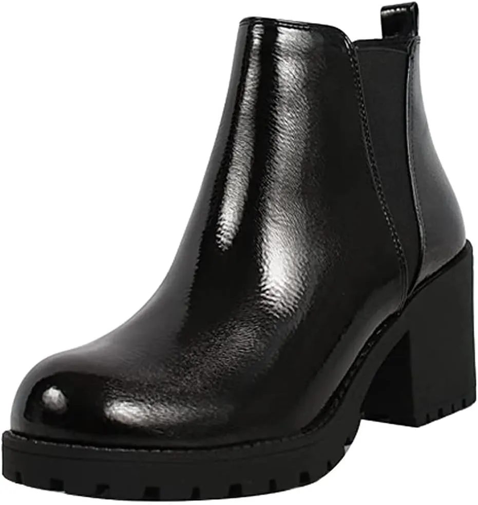 Soda ORIGAMI ~ WOMEN LUG SOLE MID HEEL FASHION ANKLE BOOTIE W/DOUBLE ELASTIC GORE