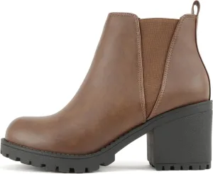 Soda ORIGAMI ~ WOMEN LUG SOLE MID HEEL FASHION ANKLE BOOTIE W/DOUBLE ELASTIC GORE