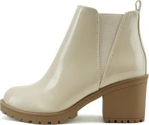 Soda ORIGAMI ~ WOMEN LUG SOLE MID HEEL FASHION ANKLE BOOTIE W/DOUBLE ELASTIC GORE