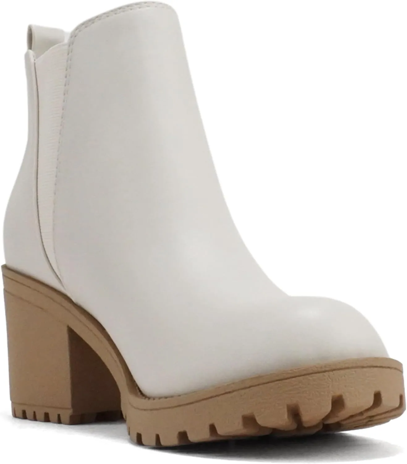Soda ORIGAMI ~ WOMEN LUG SOLE MID HEEL FASHION ANKLE BOOTIE W/DOUBLE ELASTIC GORE