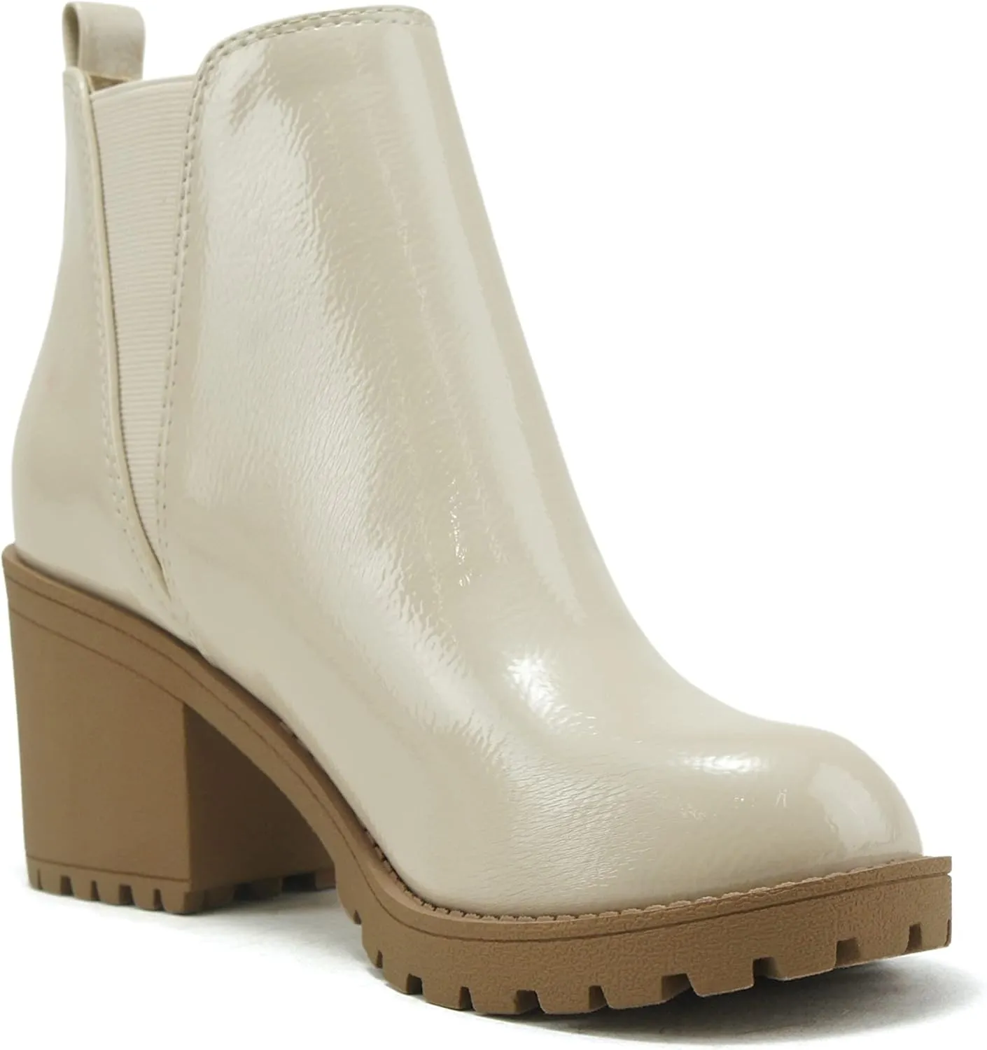 Soda ORIGAMI ~ WOMEN LUG SOLE MID HEEL FASHION ANKLE BOOTIE W/DOUBLE ELASTIC GORE