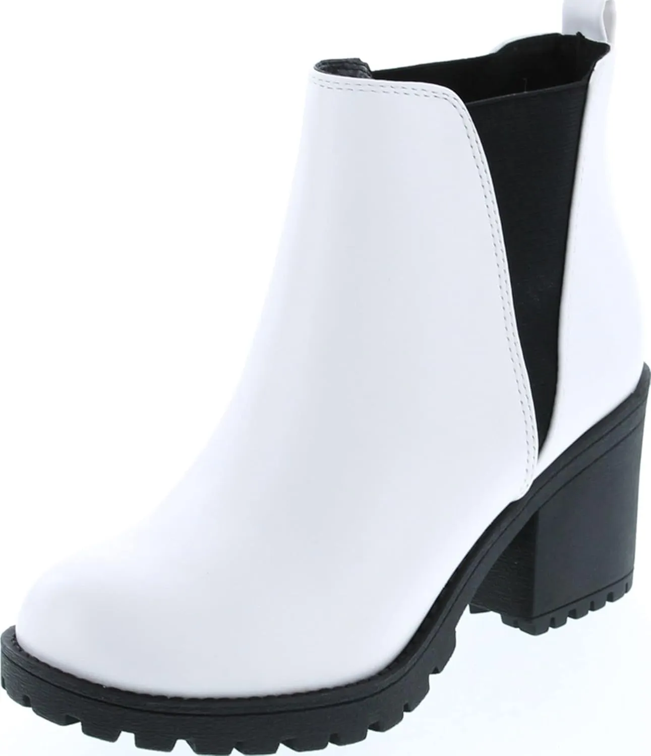 Soda ORIGAMI ~ WOMEN LUG SOLE MID HEEL FASHION ANKLE BOOTIE W/DOUBLE ELASTIC GORE