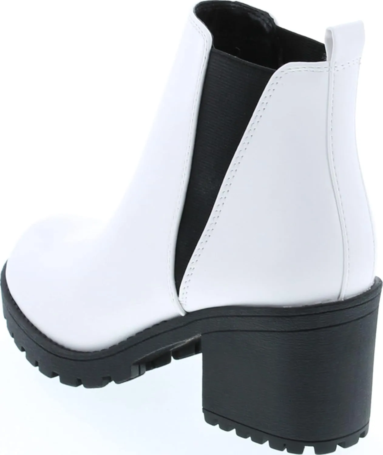 Soda ORIGAMI ~ WOMEN LUG SOLE MID HEEL FASHION ANKLE BOOTIE W/DOUBLE ELASTIC GORE