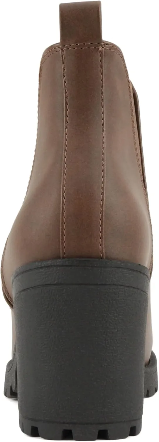 Soda ORIGAMI ~ WOMEN LUG SOLE MID HEEL FASHION ANKLE BOOTIE W/DOUBLE ELASTIC GORE