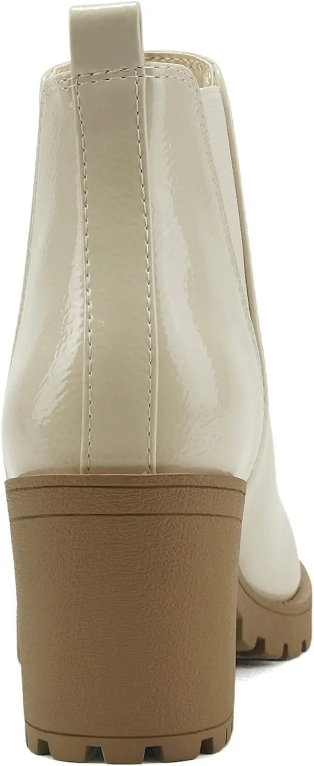 Soda ORIGAMI ~ WOMEN LUG SOLE MID HEEL FASHION ANKLE BOOTIE W/DOUBLE ELASTIC GORE
