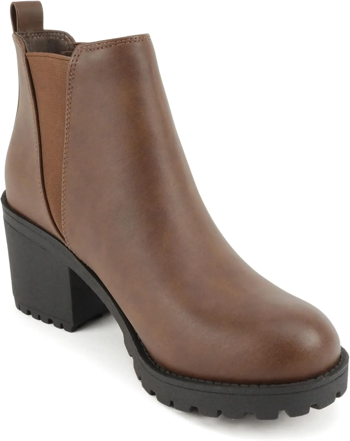 Soda ORIGAMI ~ WOMEN LUG SOLE MID HEEL FASHION ANKLE BOOTIE W/DOUBLE ELASTIC GORE