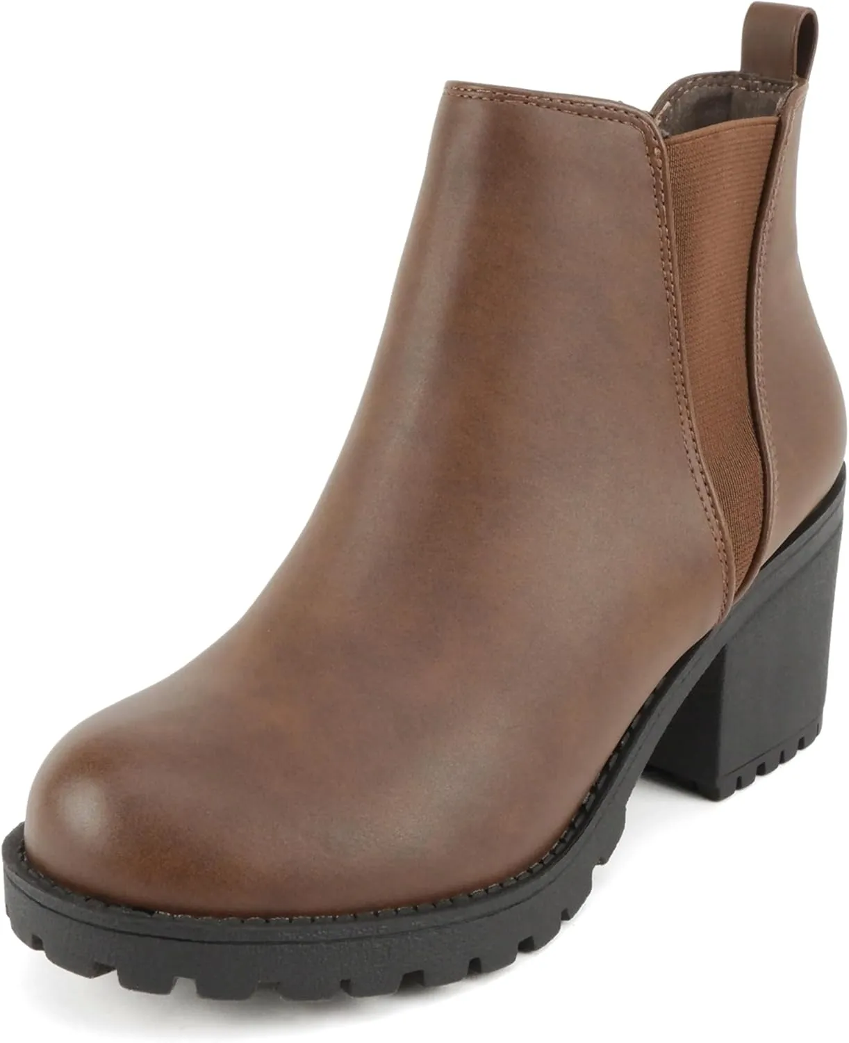 Soda ORIGAMI ~ WOMEN LUG SOLE MID HEEL FASHION ANKLE BOOTIE W/DOUBLE ELASTIC GORE