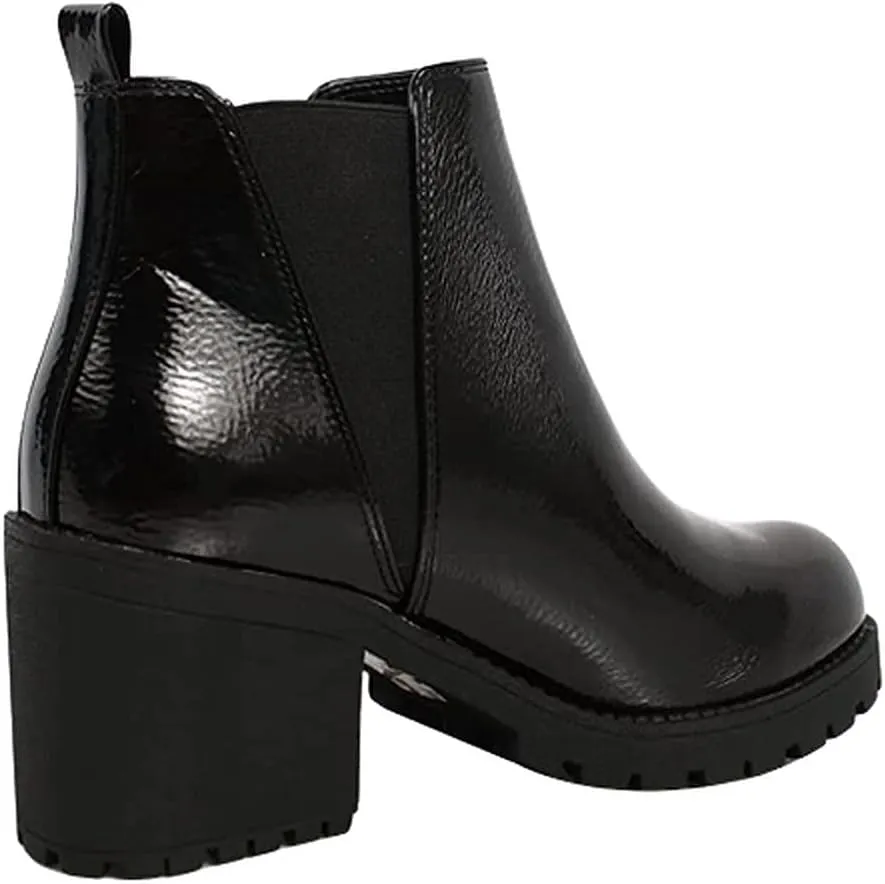 Soda ORIGAMI ~ WOMEN LUG SOLE MID HEEL FASHION ANKLE BOOTIE W/DOUBLE ELASTIC GORE