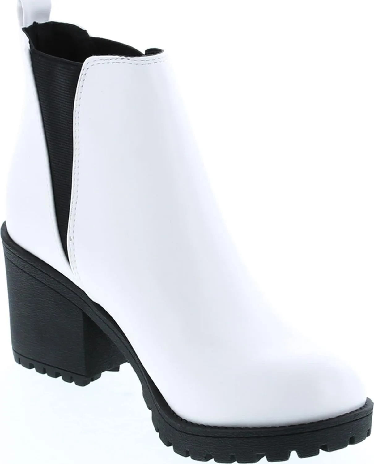 Soda ORIGAMI ~ WOMEN LUG SOLE MID HEEL FASHION ANKLE BOOTIE W/DOUBLE ELASTIC GORE