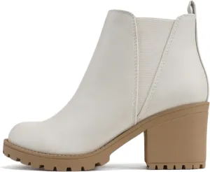 Soda ORIGAMI ~ WOMEN LUG SOLE MID HEEL FASHION ANKLE BOOTIE W/DOUBLE ELASTIC GORE
